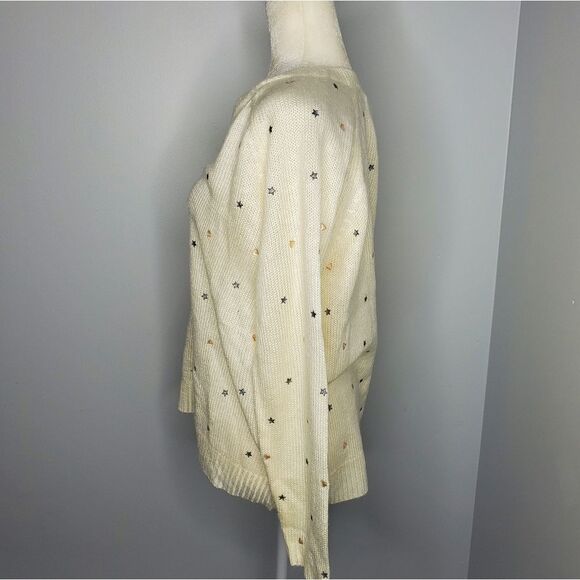 NEW WILDFOX ivory sweater cream star & heart v-neck oversized sample S - Picture 3 of 8